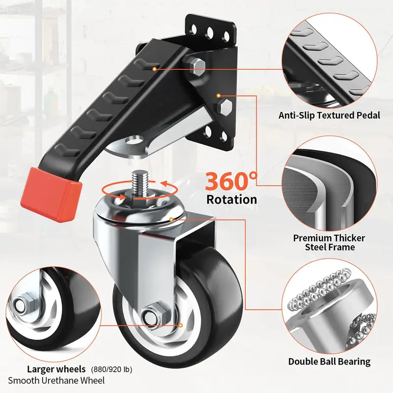Gift~ Workbench Casters Kit 660 Lbs – Retractable Heavy Duty Bench Caster Wheels for Workbenches, Machinery & Tables, 4 Pack Furniture Lift Mover Industrial