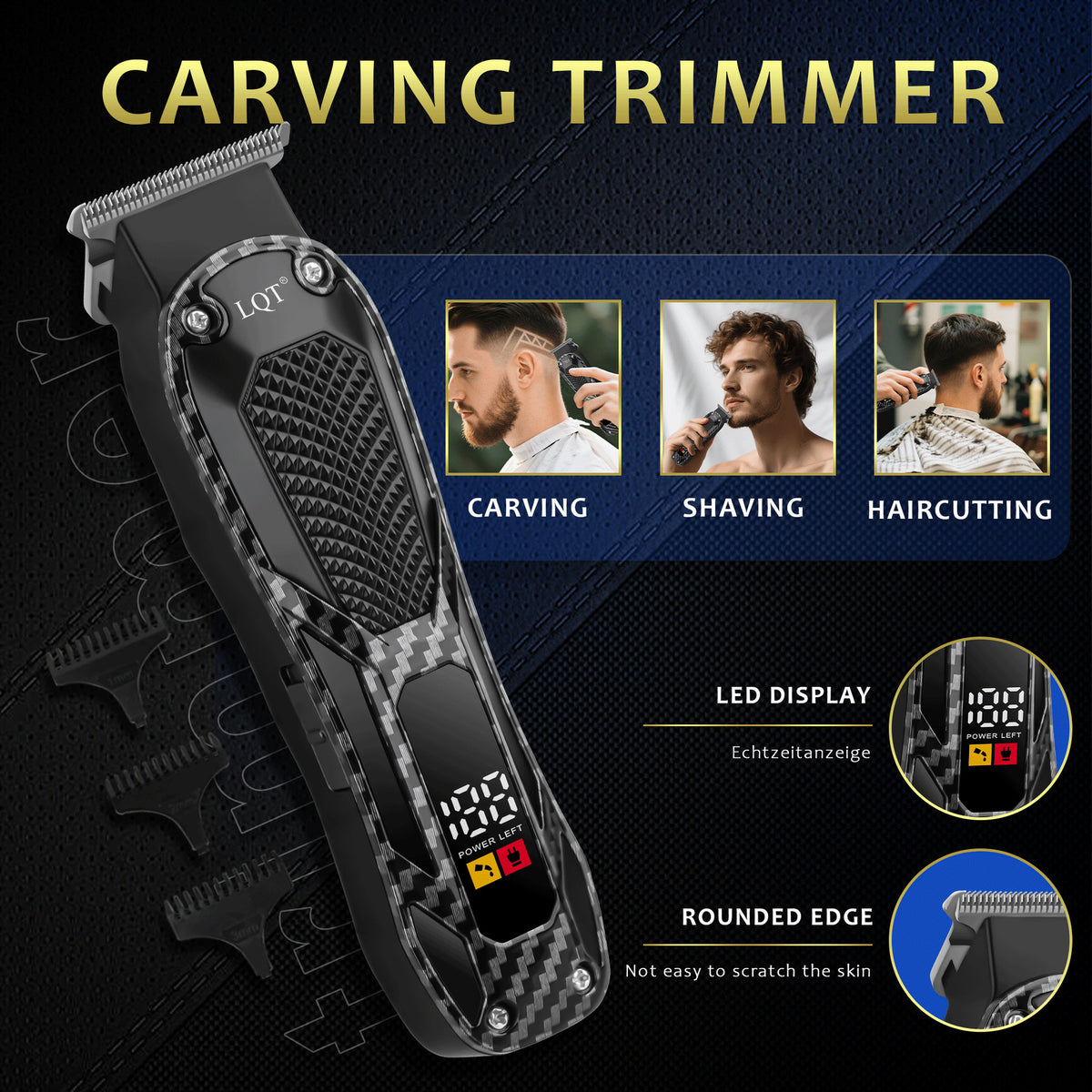 LQT 3pcs Men's Professional Hair Clipper & Beauty Set, LCD Display, Cordless USB Charging, Holiday Gift Box for Families & Barber Shops