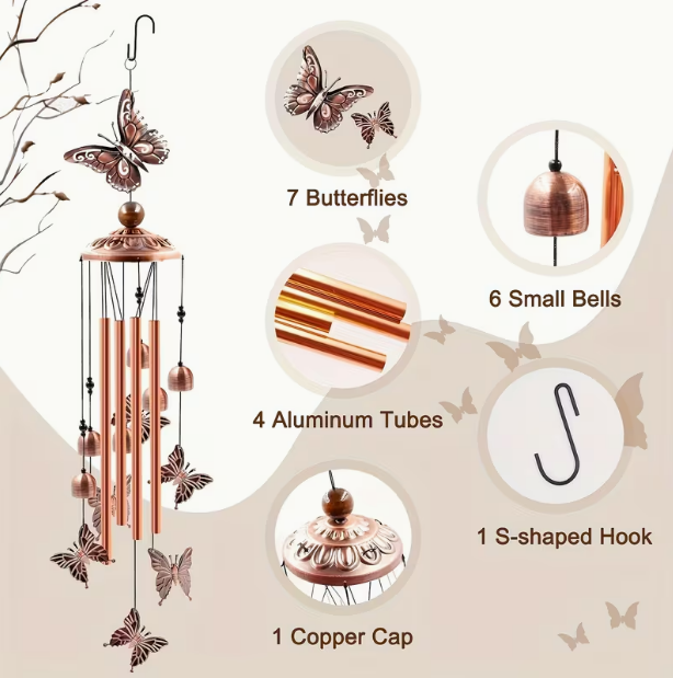 Metal Butterfly Wind Chime – Outdoor Garden, Patio & Yard Decor, Memorial Windchime for Front Door, Pathway & Backyard