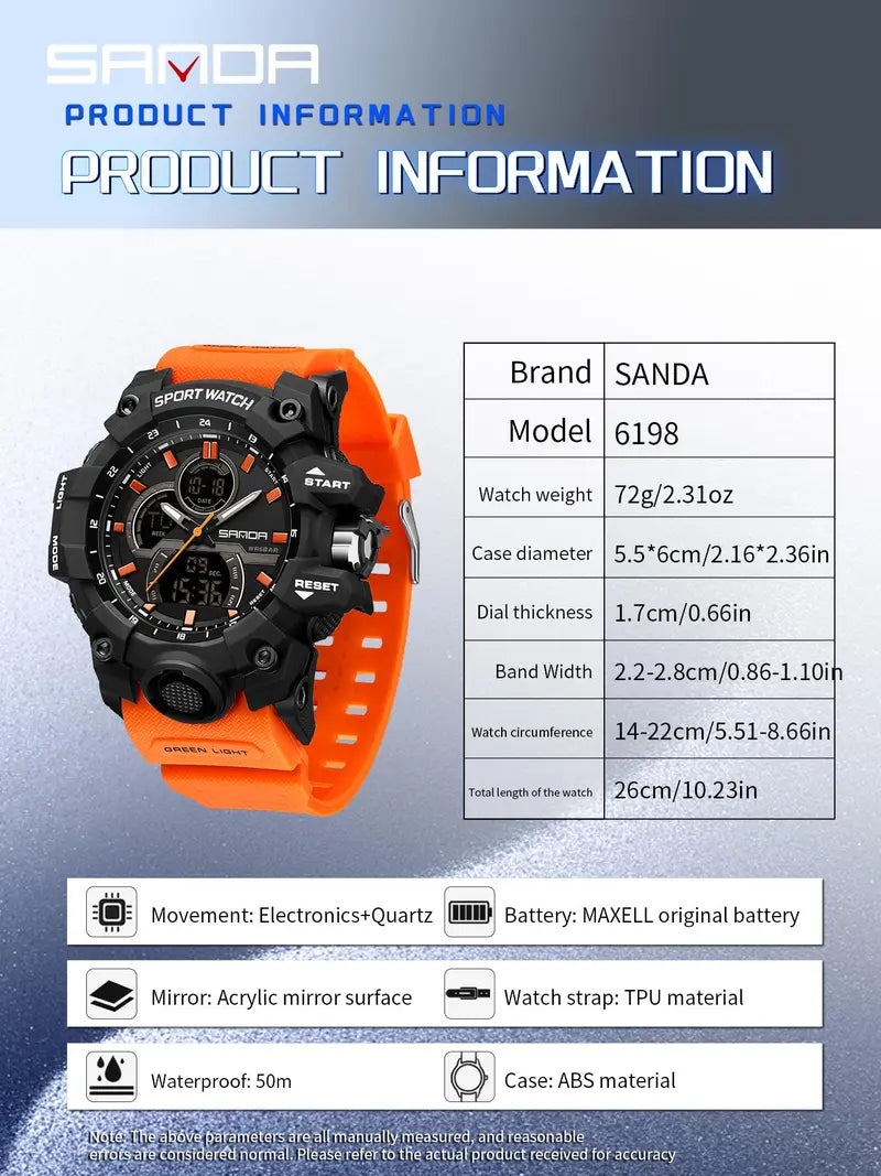 Men's Fashion Sportive Water Resistant Digital Watch - Casual Trendy Luminous Multifunctional Electronic Watch with Box