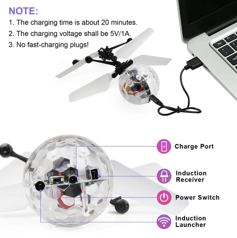 Allaugh Flying Ball RC Toy, Rechargeable Light Up Ball Drone with Remote Control, Infrared Induction, for Indoor & Outdoor Games