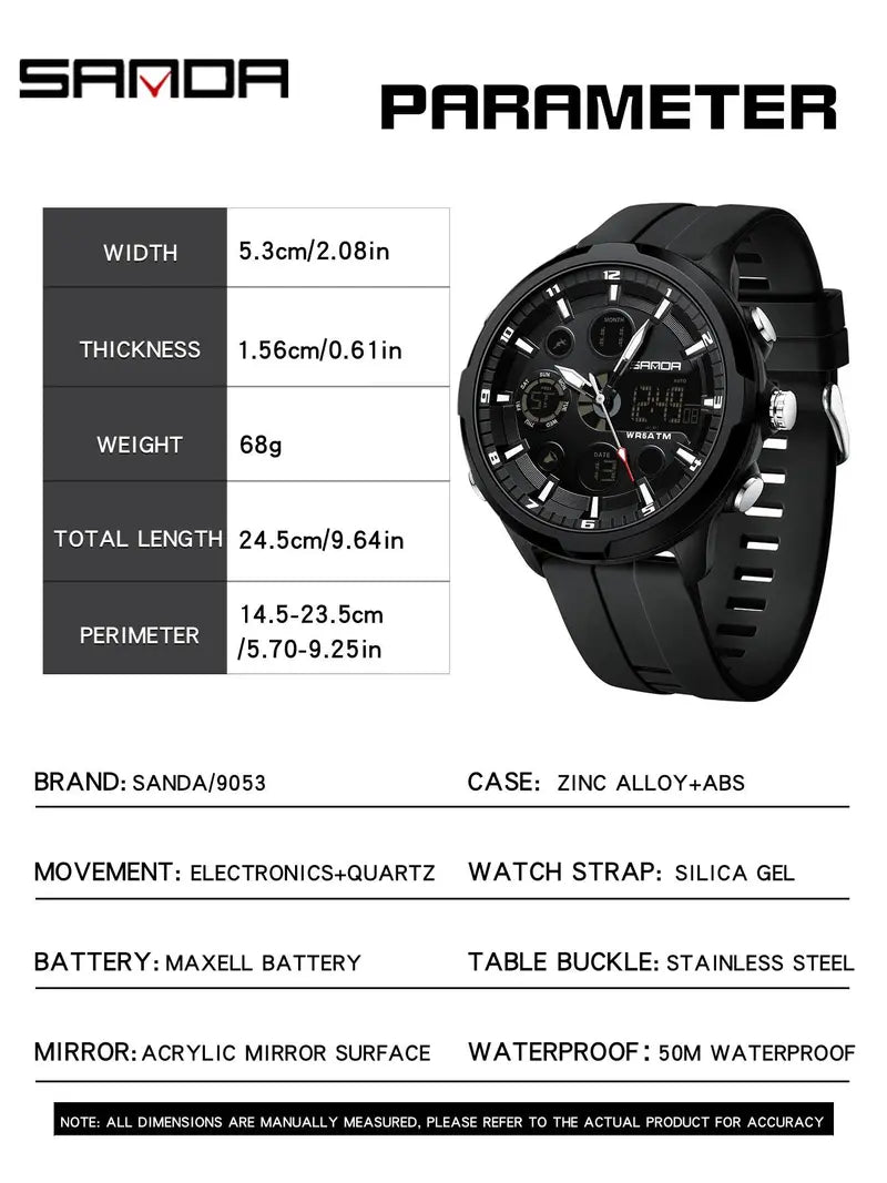 Men's Fashion Quartz Analog Digital Watch - Casual Round Dial with Luminous Alarm, Water Resistant Multifunctional Wristwatch with Box