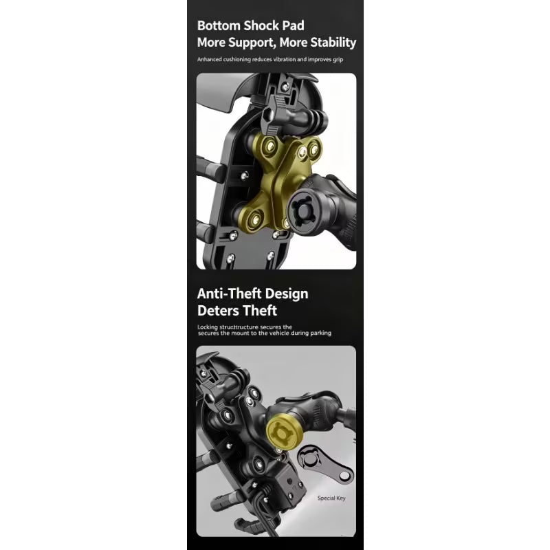 2026 New Fast Charging Motorcycle Phone Mount – Shock Absorption, Anti-Theft Stable Bracket, Wireless Charging – Universal for Motorcycles, E-bikes, Tricycles & Bicycles, Ideal for Riding Navigation