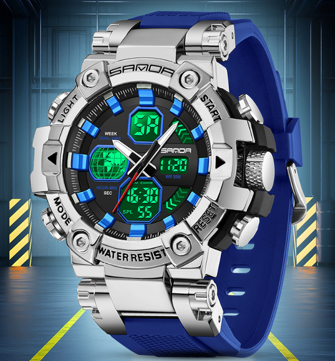 Men's Dual Display Watch – Outdoor Sports & Business Style, Night Alarm, Weekly Calendar