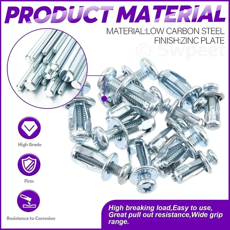 120-Piece Expansion Screw Petal Nut Assortment - M4-20, M4-25, M5-25, M6-25 Jack Nuts with Screws for License Plates, Hollow Wall and Billboard Installation