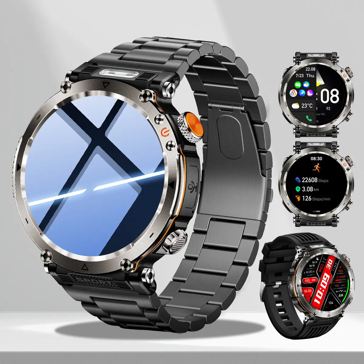 Men's Manly Style Smart Sports Watch - LED Light, Wireless Calling, Message Reminders, Sports Mode, Weather, Stopwatch for Android and iPhone