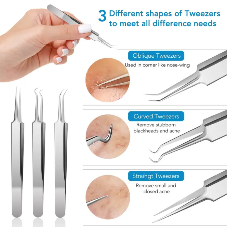 16PCS Stainless Steel Skin Care Tool Set, Pimple Extractor Kit with Metal Storage Box