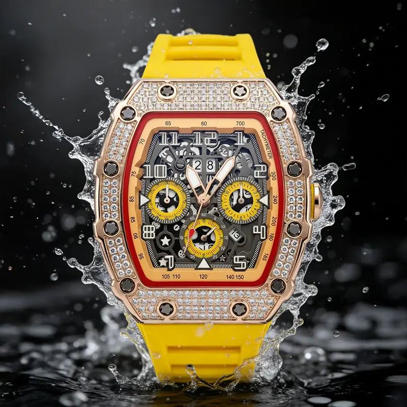 Men's Barrel-Shaped Luxury Watch – Water-Resistant, Timeless Classic Design with Embellished Details, Durable for Everyday Wear