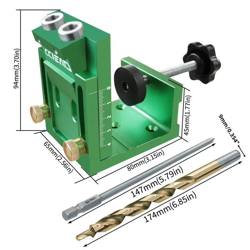 Pocket Hole Jig Kit – Adjustable Woodworking Dowel & Joint Angle Tool, with Carpentry Locator, Hex Shank Drill Bits Set