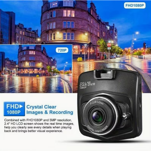 1080P Universal Car Dash Camera with 2.2" LCD – Continuous Recording, 24/7 Parking Surveillance, Motion Sensing, Battery Not Included