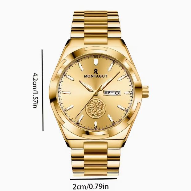 Classic Gold Mechanical Watch – Luminous Hands, Vintage Business Casual Design, High-End Timepiece