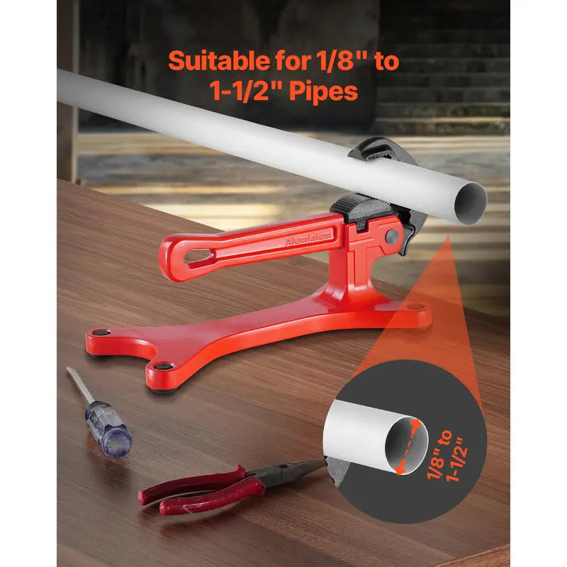 Portable Pipe Vise Tool - 2.62 lbs High-Strength Aluminum, 1/8"-1.5" Clamp Range, Anti-Slip Grip for PVC Pipe Plumbing