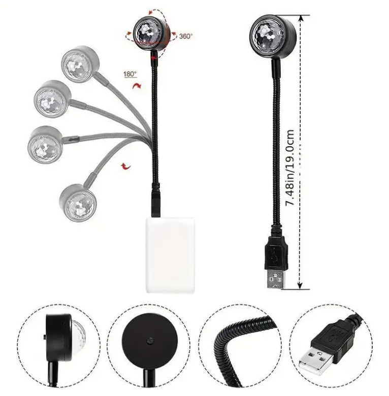 Buy 1 Get 1 Free USB Car Music Rhythm Projector Light, LED Magic Ball Light for Car Interior Decor, Party Atmosphere Light