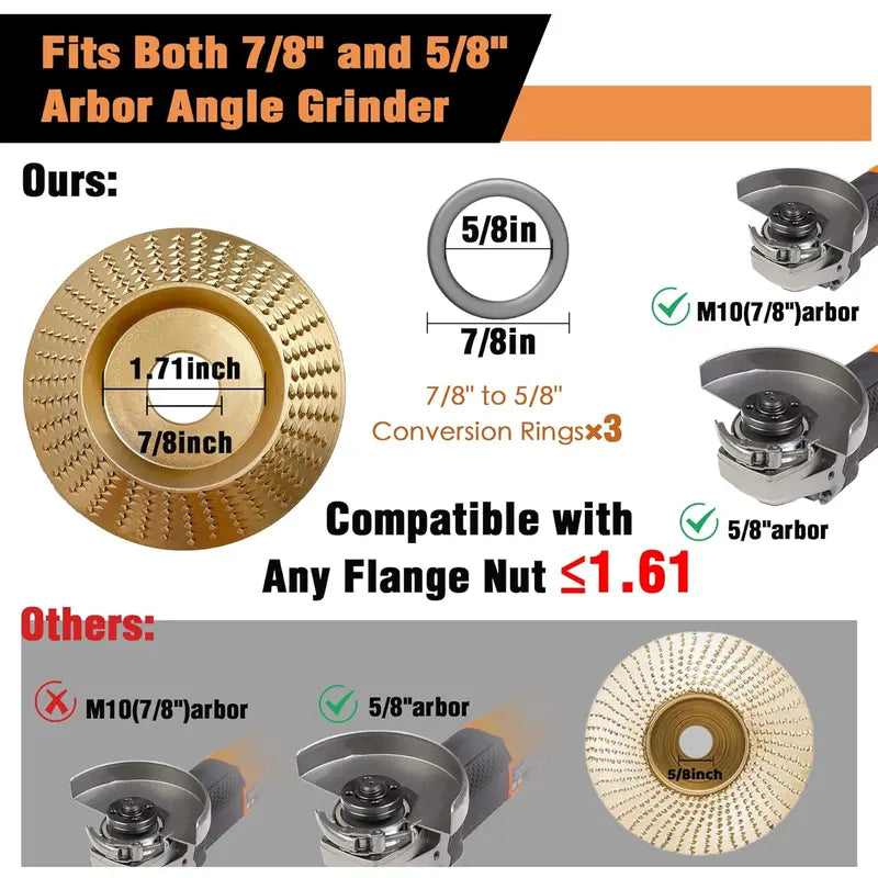11-Piece Wood Carving Disc Set for Angle Grinder - 5/8" Adapter, Grinding Wheel for Cutting, Shaping and Sanding