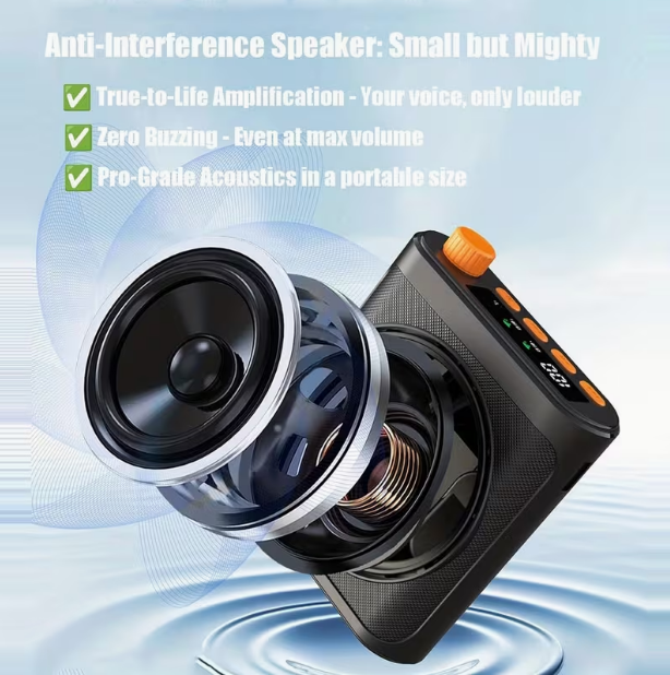 Wireless Voice Amplifier with 2 Wireless Lavalier Microphones – Portable Charging & Storage, Mini Speaker for Teachers, Classroom, Lecture & Training