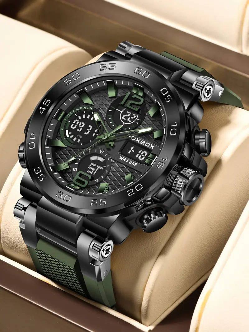 Men's Waterproof Digital Sports Watch – Luminous Dial, Alarm, Stopwatch, Date Display, Durable Resin Case & Silicone Strap, Ideal for Running, Swimming & Daily Wear