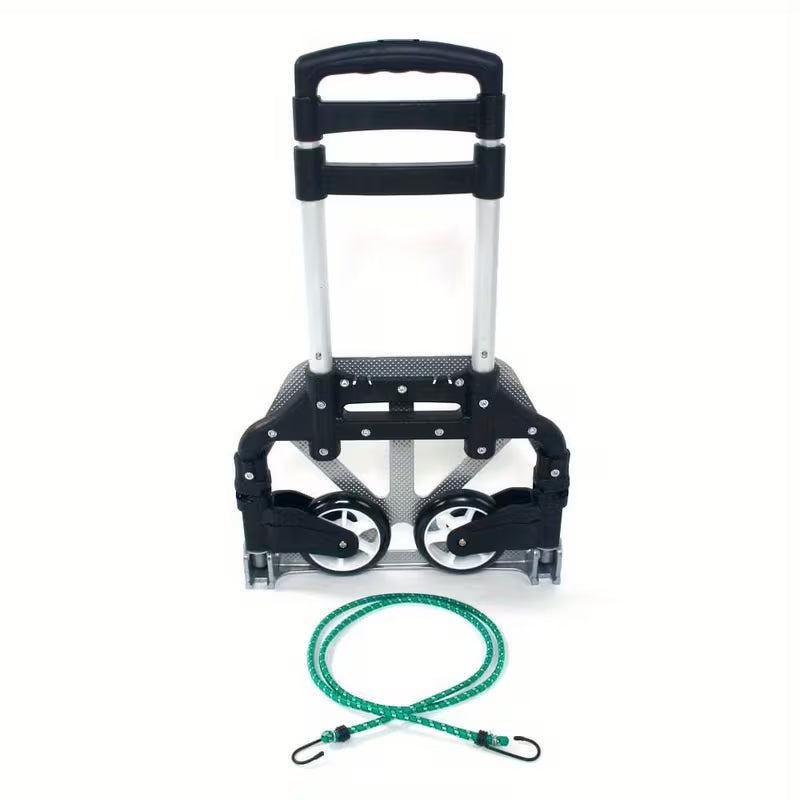 Ubesgoo Folding Hand Truck – Heavy-Duty with Telescoping Handle, PU Wheels & Black Rope, Black