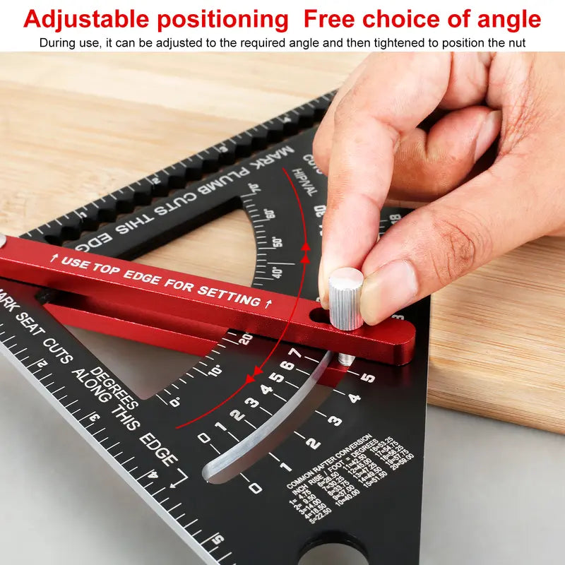 7 Inch Aluminum Carpenter Square, Woodworking Adjustable Rafter Framing Square, Measuring Angle Large Triangle Ruler Layout Tool, Multifunctional Carpentry Square, Gift for Carpenters, Includes 2 Pencils for Measuring