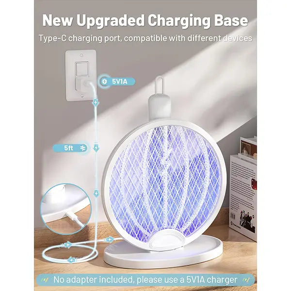 Cash on Delivery ✈ 2 in 1 Mosquito Killer Racket, 4000V Foldable Electric Fly Swatter with Charging Base & Purple Light, Rechargeable 1800mAh Bug Zapper Indoor for Home, Patio, Backyard, Camping Use