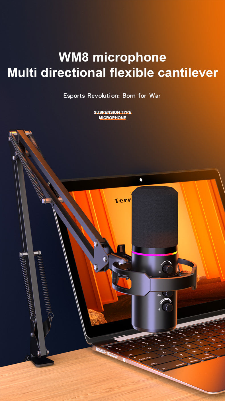 WM8 Dynamic Microphone Kit – USB/XLR Dual Interface, RGB Gaming Mic with Boom Arm & Tripod Stand