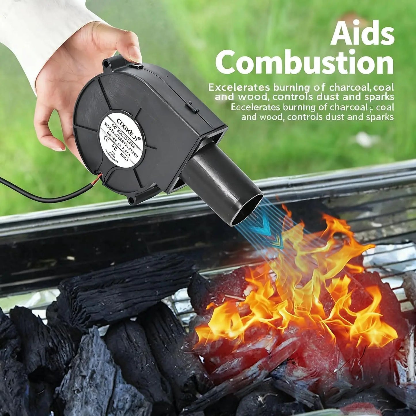 Turbo Handheld Air Blower - Variable-Speed with Adjustable Outlet for BBQ Grill, Wood Stove and Outdoor Use