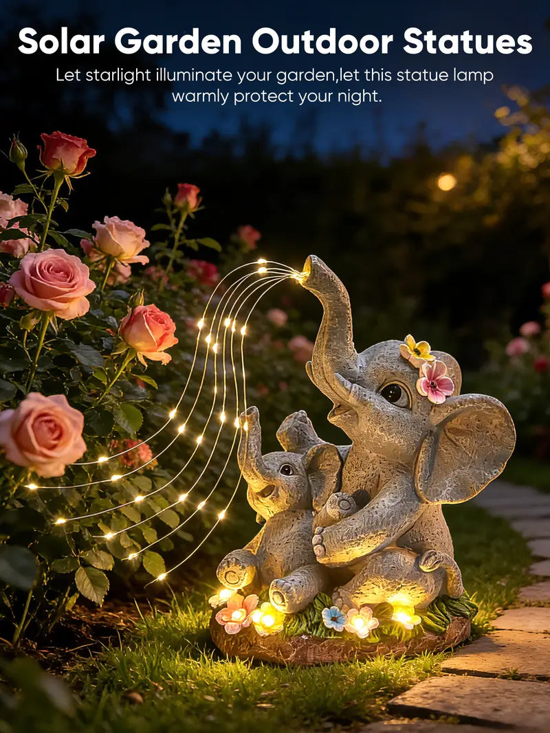 Solar Garden Decor Elephant Statues with Guitar Lights – Unique Outdoor Yard & Balcony Ornament, Great Gift for Mom, Birthday & Housewarming