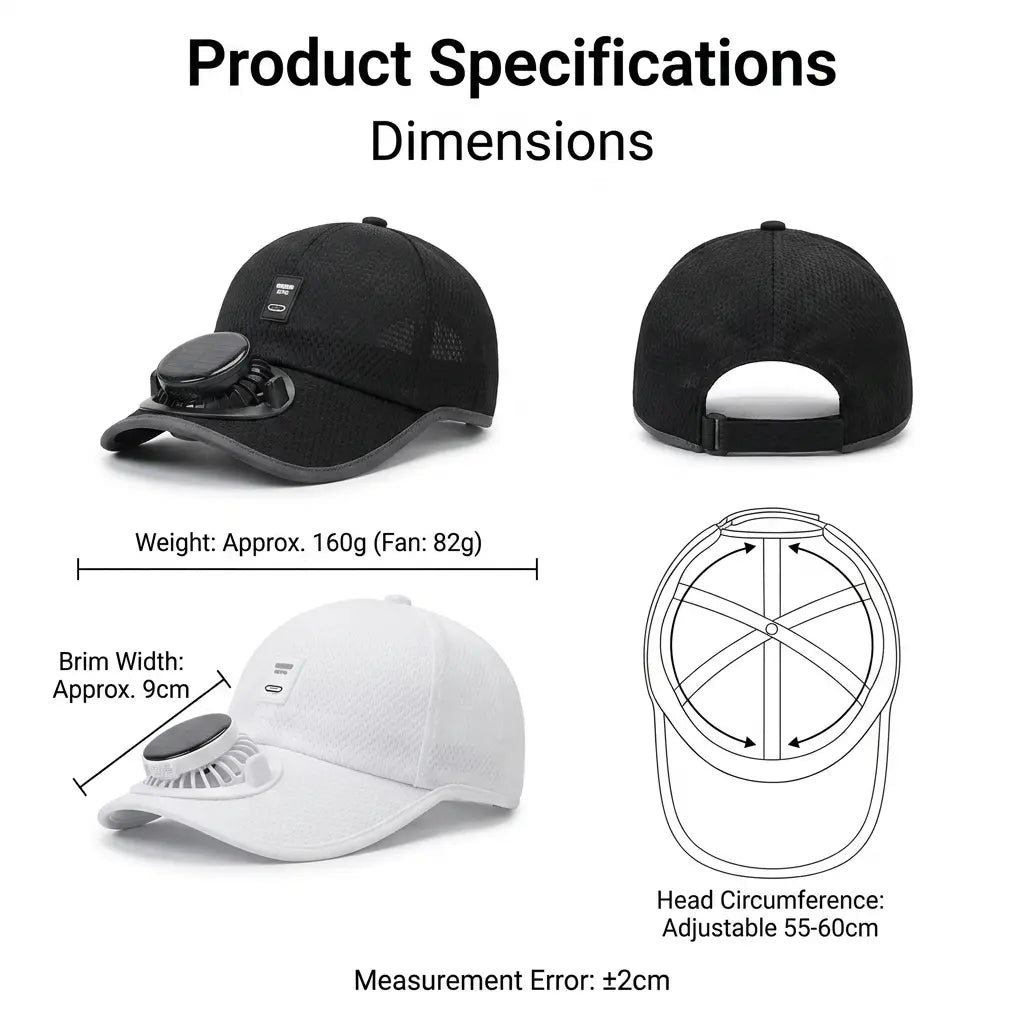 3-Pack Solar Powered Fan Sun Hat - Wide Brim Cooling Cap with Built-In Fan, Breathable Outdoor Summer Hat for Gardening, Fishing, Camping and Travel