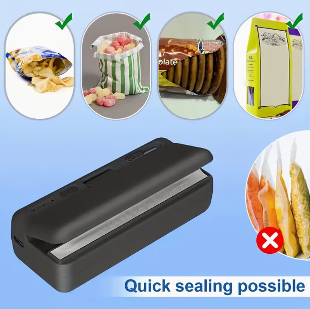 Portable Wireless Automatic Food Sealer – Quick Sealing for Snacks & Plastic Bags, Long-Term Food Preservation, Compact & User-Friendly for Kitchen Storage