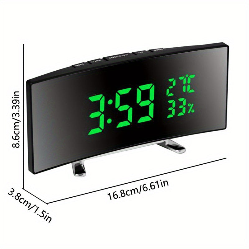 6.6-Inch Multifunctional LED Alarm Clock with Curved Large Screen – Displays Time, Temperature & Humidity, Plug-In or 3 x AAA Battery Powered (Screen Auto-Off in Battery-Only Mode)
