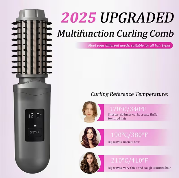 Cordless 2-in-1 Hair Curler & Straightener Brush – Rechargeable Styling Tool with LED Display