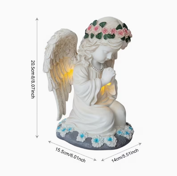 Solar Angel Garden Statue with LED Lights – Resin Flower Sculpture, Outdoor Lawn, Yard, Patio, Porch & Balcony Decor