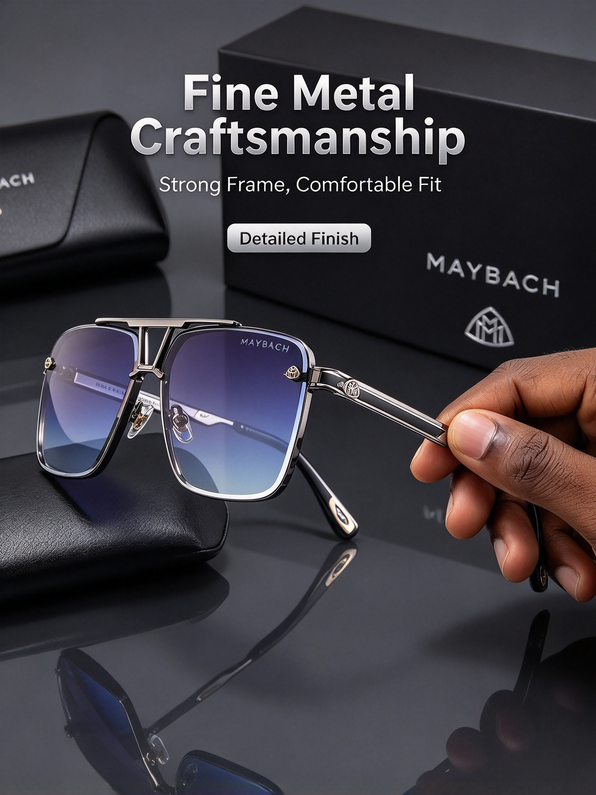 New MAYBACH Fashion Sunglasses - Large Frame UV Protection Shades for Men's Driving