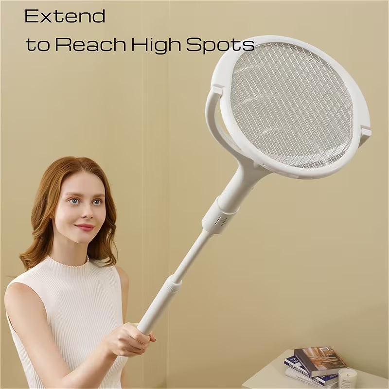 6-in-1 Electric Mosquito Swatter – Telescopic, 90° Rotating Grid, USB Rechargeable, UV Attraction