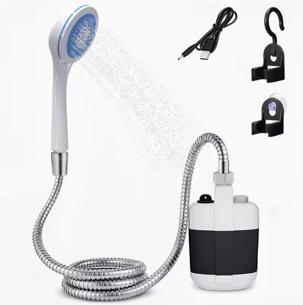 Portable Rechargeable Shower Pump with Hose – Outdoor Camping Shower for Hiking, Beach, Car Wash & Pet Cleaning, Compact Ergonomic Handle, Durable Construction