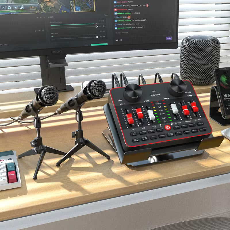 Podcast Equipment Bundle – All-in-One Audio Interface + 2 Condenser Mics for Streaming & Recording