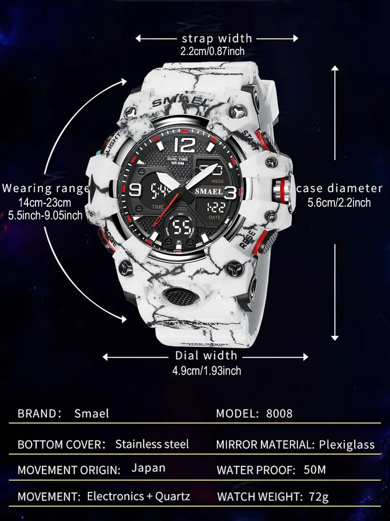 Men's Digital-Analog Quartz Watch with Date Display – Fashion Sports, Waterproof, Luminous, Multifunctional