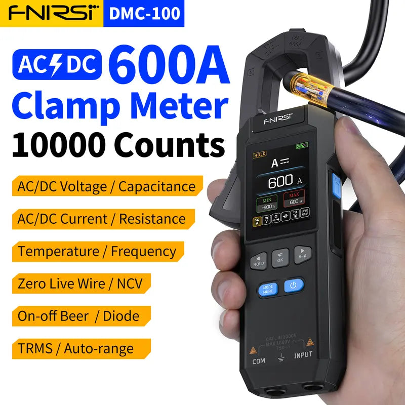 DC/AC Clamp Meter – 600A, 10000 Counts, USB Rechargeable, Voltage & Current Tester, NCV Detection, Electrician Multimeter