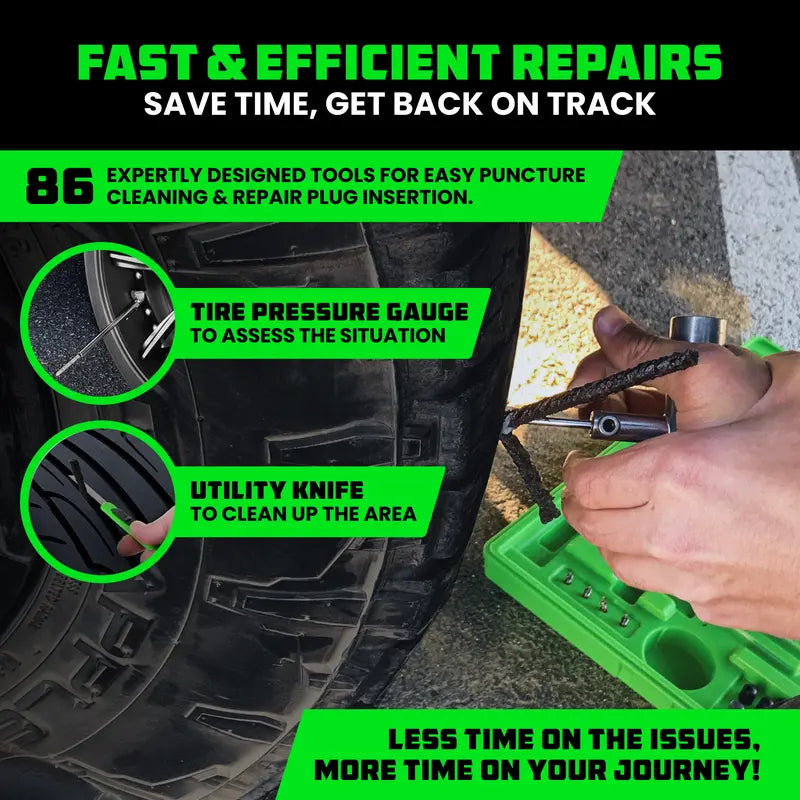 Rhino USA 86-Piece Tire Repair Kit - Professional Heavy Duty Tire Plug Kit for Tubeless Puncture Repair on Car, Motorcycle, ATV, UTV, RV and Trailer