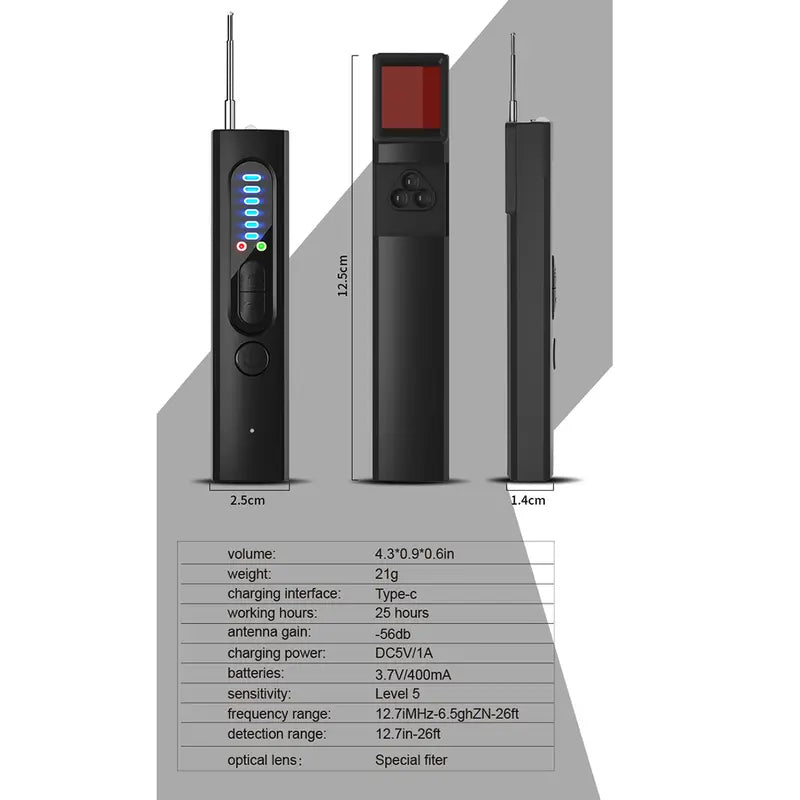 DABATR Hidden Camera Detector – Spy Camera Finder, Signal Scanner, 6 Sensitivity Levels, 3 Modes, 24H Working Time for Hotels, Car, Office, Home, Travel