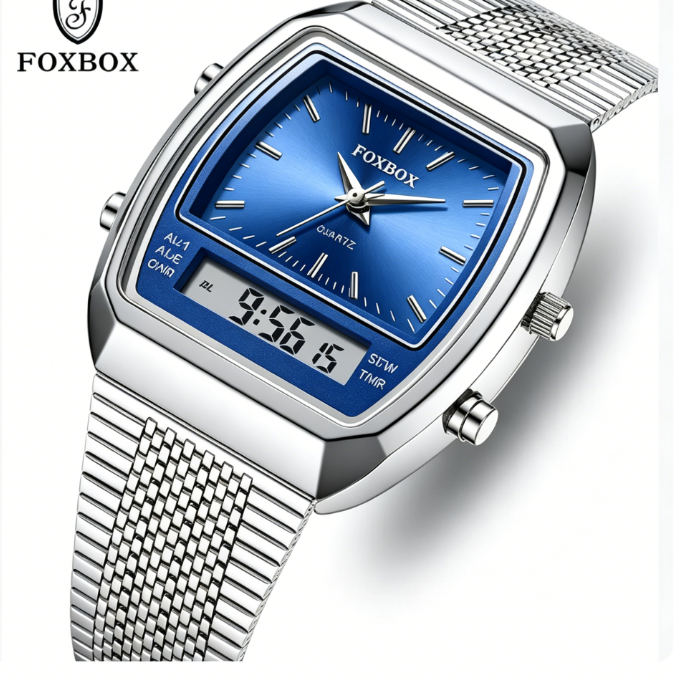Modern Casual Digital Analog Watch with Stainless Steel Band, Unisex Quartz Timepiece, Luminous Dial, Waterproof – Great Father's Day Gift