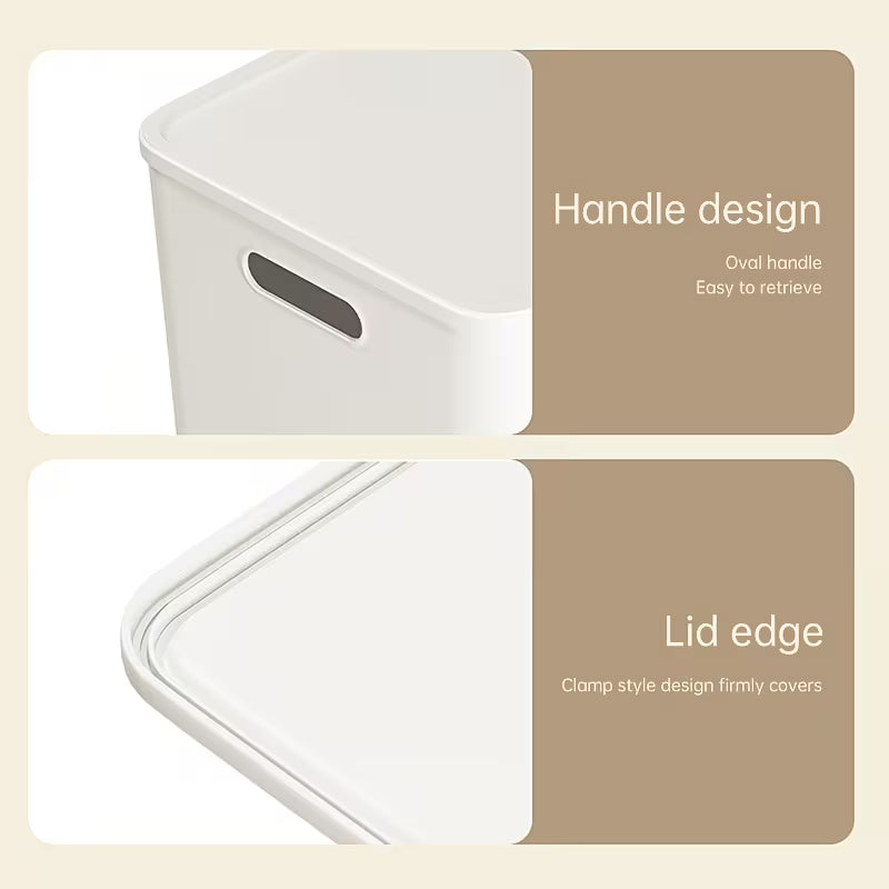 4pcs Large Storage Bins – White Square Boxes with Handles, Lid Included, for Clothes & Tools, Free Shipping, Father's Day Gift!