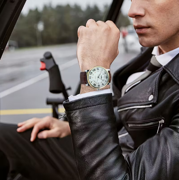 Classic Business Automatic Mechanical Men's Watch – Luminous Hands, Calendar, White Dial, No Battery Required