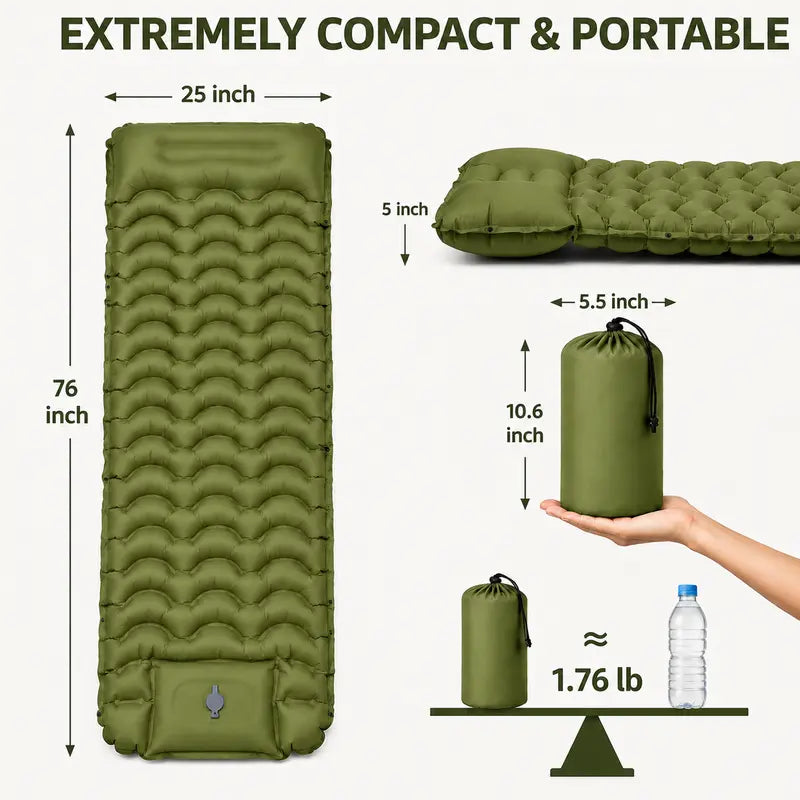 5-Inch Extra Thick Camping Sleeping Pad with Built-in Foot Pump – Pillow & Mat Included, 60-Second Inflation, 800lbs Support, Ultralight Compact for Backpacking, Hiking & Camping