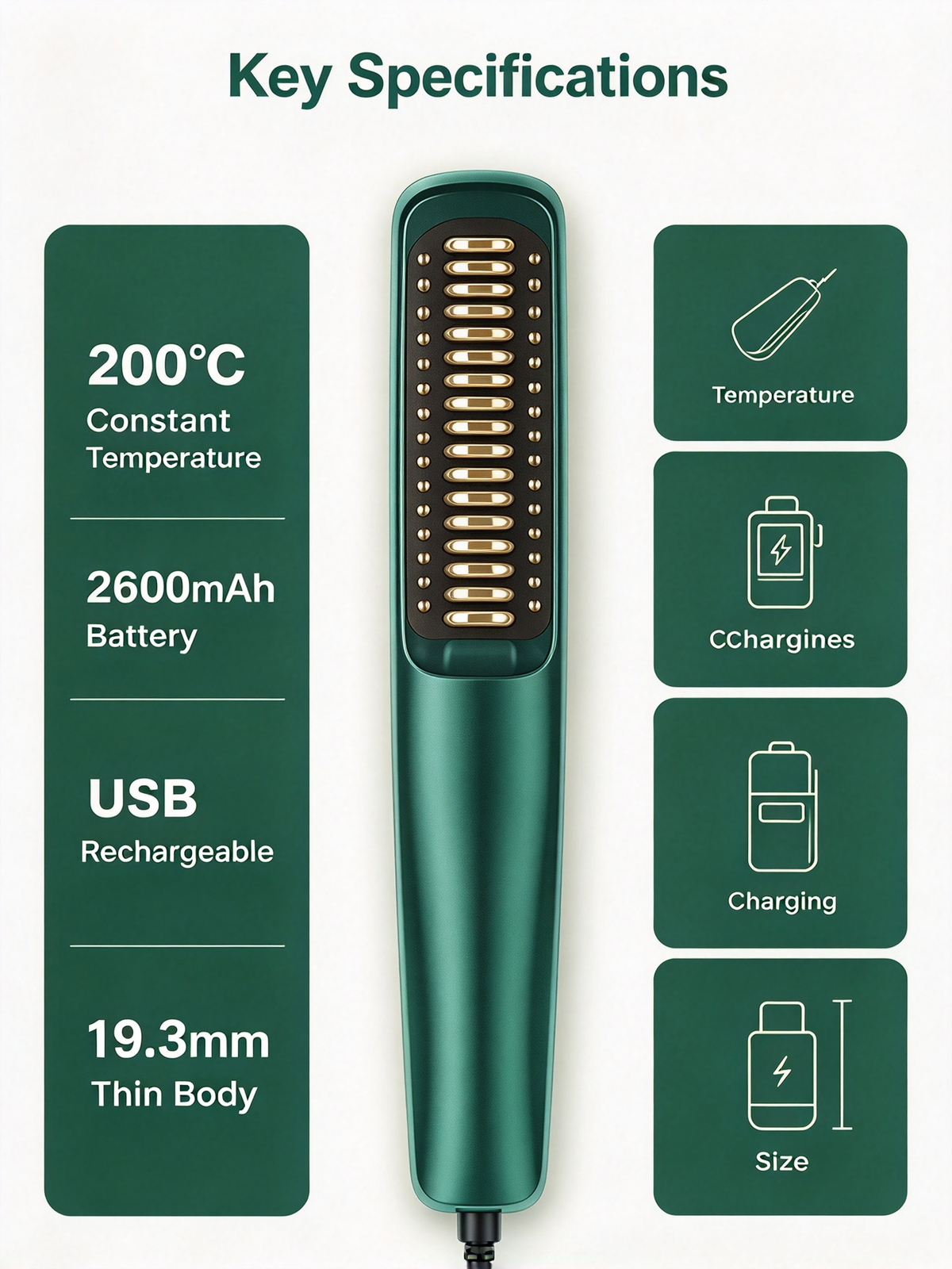USB 5V Portable Hair Straightener Brush - Ceramic Coated, Multi-Level Temperature Control for Curling and Straightening