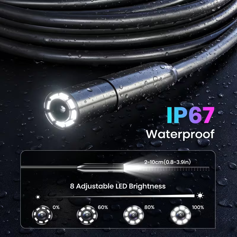 Endoscope Inspection Camera – 4.3" IPS Screen, 1080P HD, 8 LED Lights for Pipe & Repair Inspections