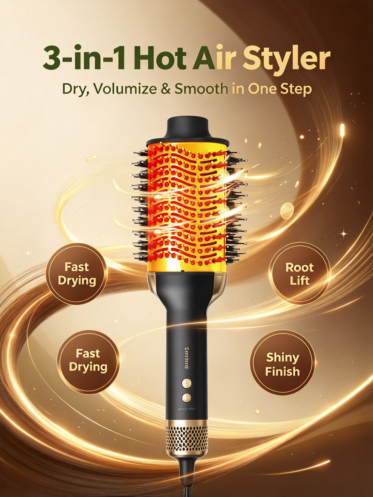 3-in-1 Multifunctional Hair Styler - Hot Air Brush, Curling Iron and Straightener Comb for Blow Drying and Styling