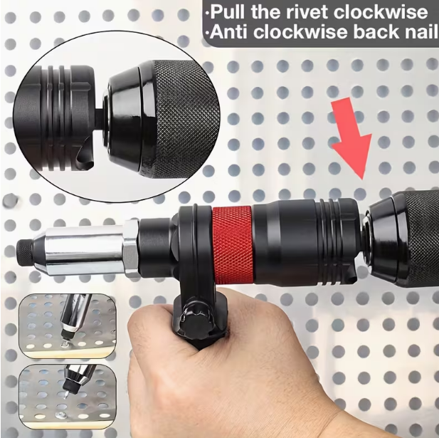 Professional Rivet Machine Kit – Multifunctional Automatic Rivet Nailer with Drill Attachment, Includes Wrench & Handle, for 2.4/3.2/4.0/4.8/6.4mm Rivets, Ideal for Home & DIY