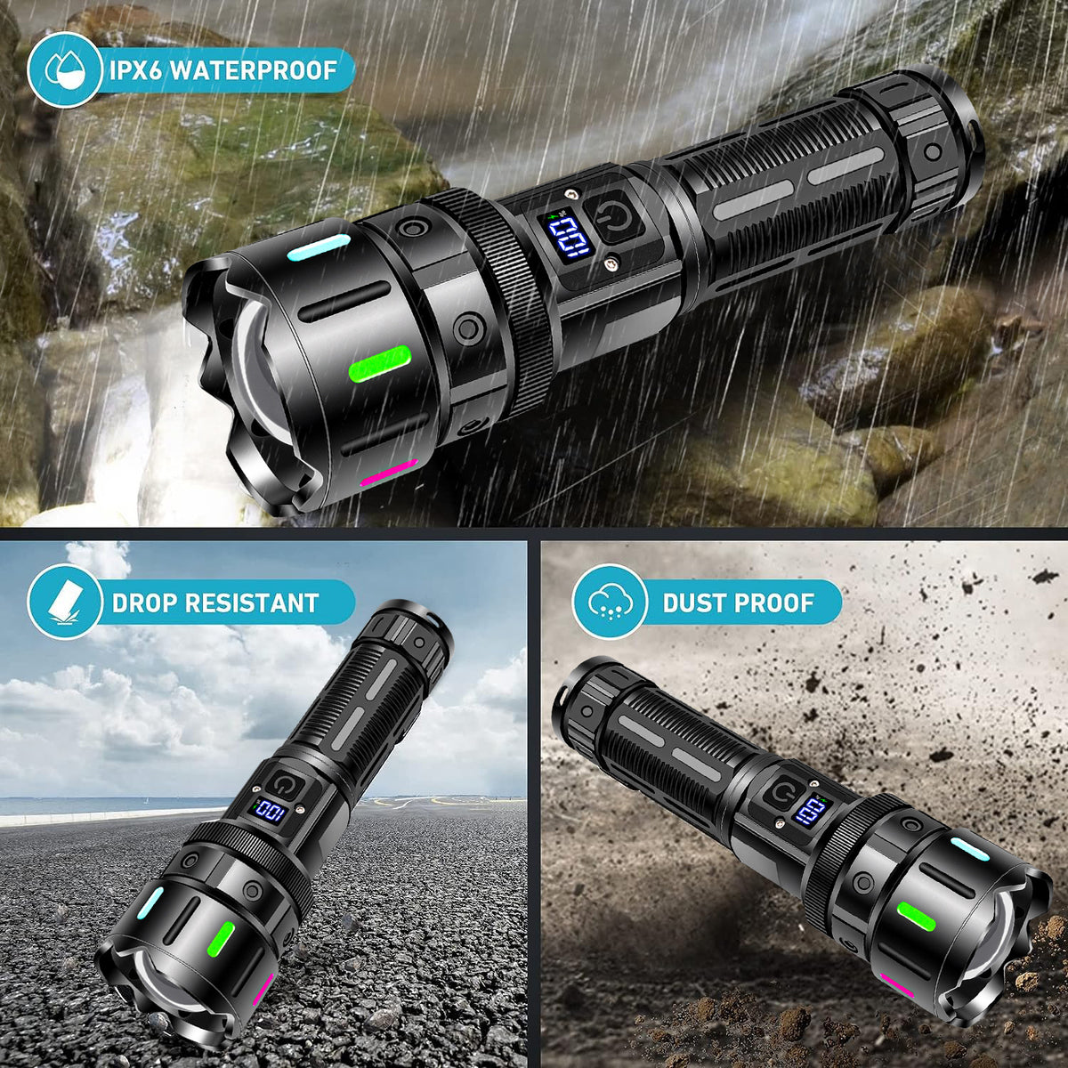 Long-Lasting High-Brightness Rechargeable Flashlight, Zoom & Long-Range Tactical Torch for Outdoor & Emergency Lighting