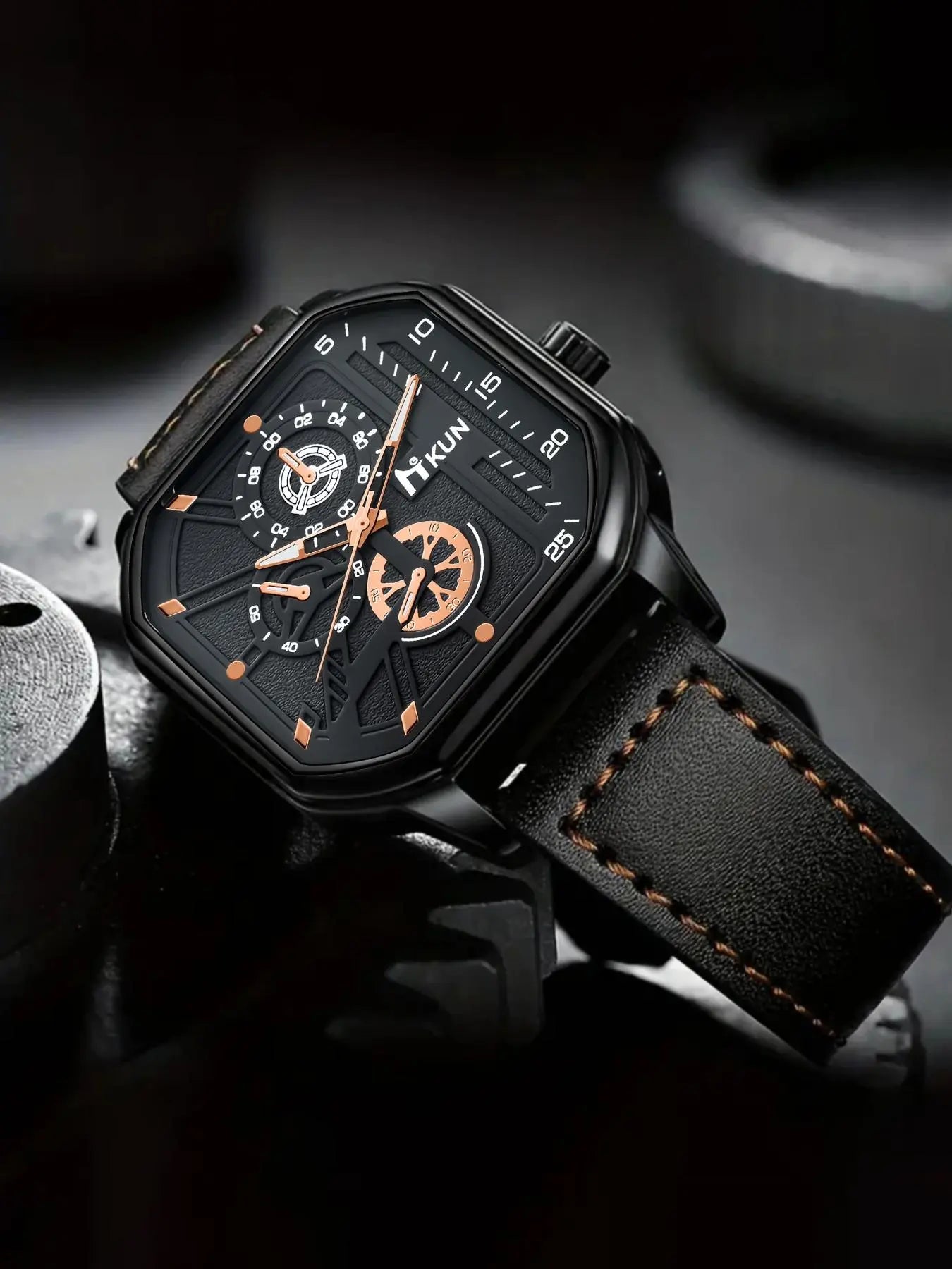 Men's Square Dial Analog Quartz Watch – PU Leather Strap, Business Casual Style, Perfect for Party & Daily Wear, Trendy All-Match Design