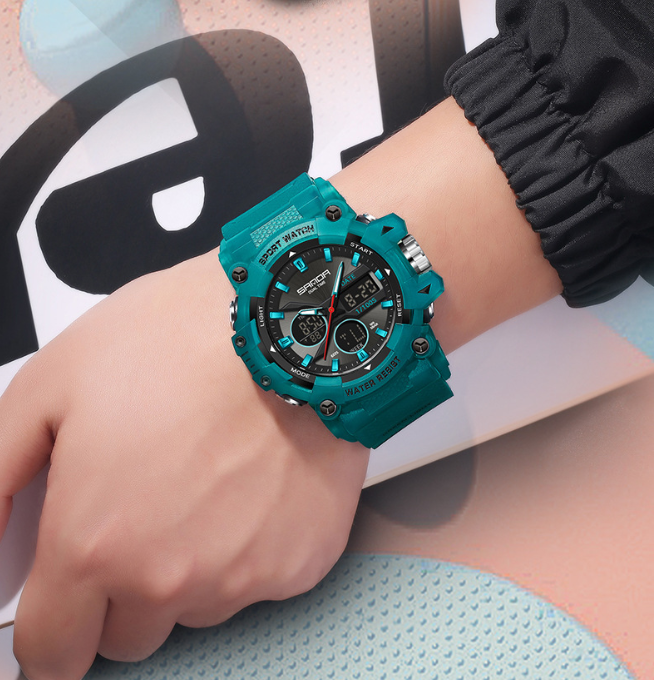 Men's Sporty Waterproof Digital Watch – Round Dial, Mechanical Style, Casual Design, Analog-Digital Display, All-Season Wear, Water Resistant